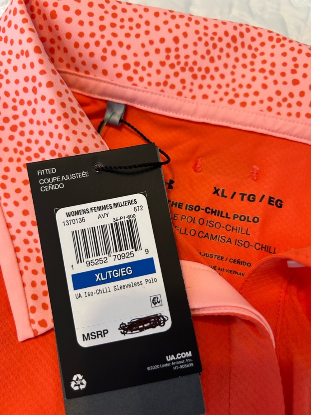 Under Armour Iso-Chill Polo - Coral and Pink Dot Collar - Picture 10 of 11